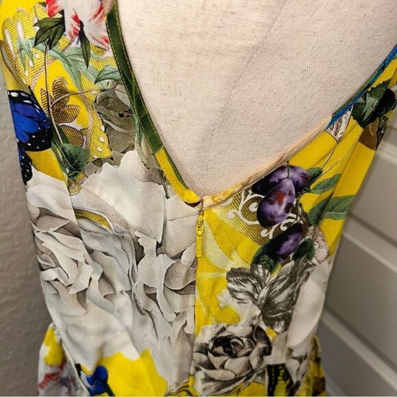 Roberto Cavalli Yellow Printed Silk Lace Detail Halter Floral Mix Print Top - Picture 10 of 15